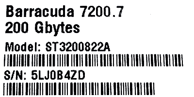 Серийный номер накопителя Seagate Barracuda 7200.7 ST3200822A 200 GB. Третий символ серийного номера кодирует количество используемых головок